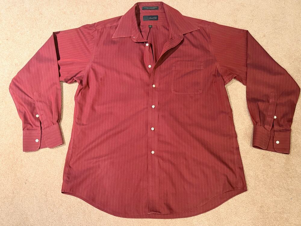Vintage Marshall Field’s Men’s Dress Shirt 16.5 34/35 Burgundy Pinstripe Cotton